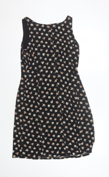 Back view of Jaeger Women's Black Floral Sheath Dress, size 12