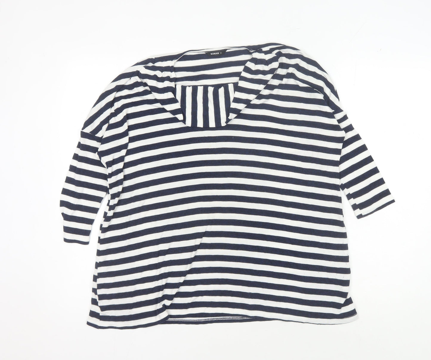 Roman Women’s Blue Striped V-Neck Top, Size 12