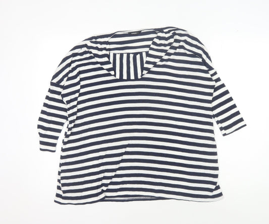 Roman Women’s Blue Striped V-Neck Top, Size 12