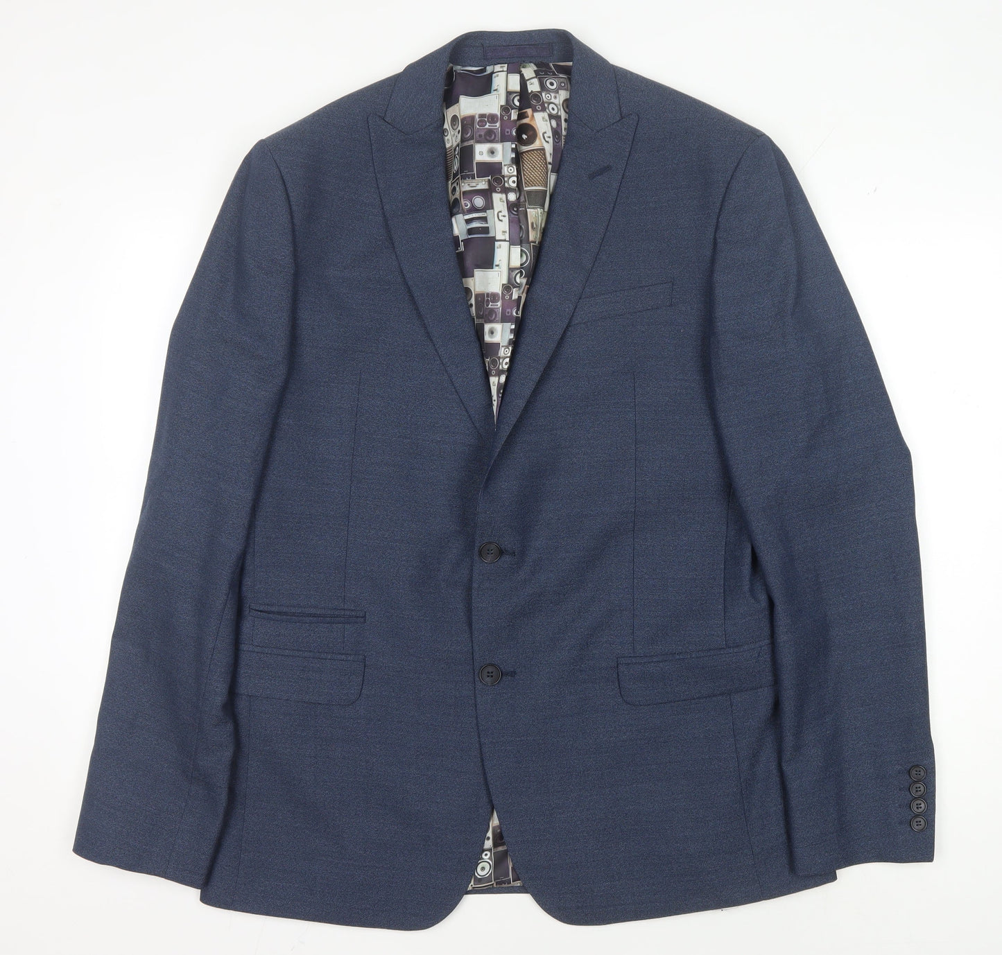Ben Sherman Men's Blue Single Breasted Wool Blend Blazer Jacket Size 42 Regular