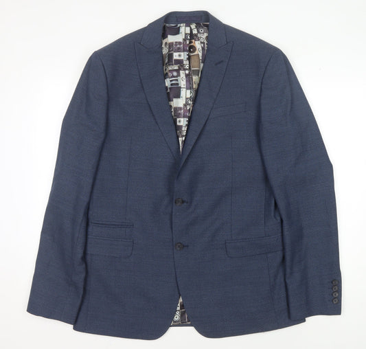 Ben Sherman Men's Blue Single Breasted Wool Blend Blazer Jacket Size 42 Regular