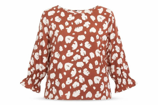 Front view of French Connection Women's Brown Animal Print Blouse L