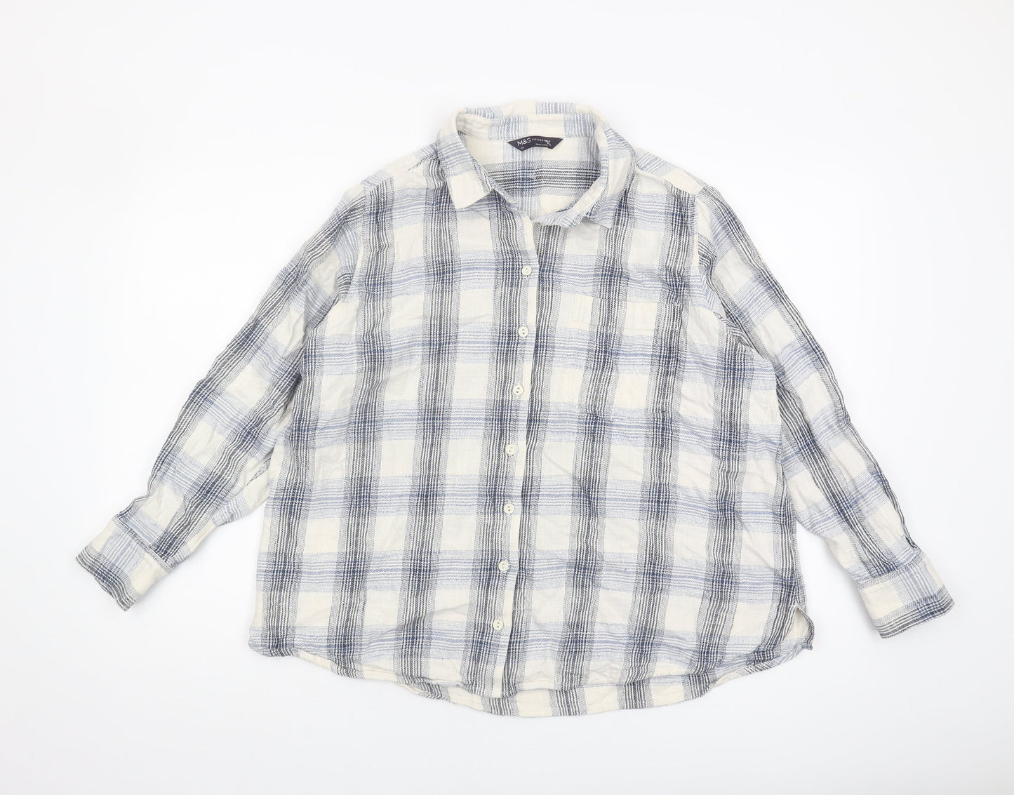 Marks and Spencer Women's Blue Plaid Button-Up Shirt
