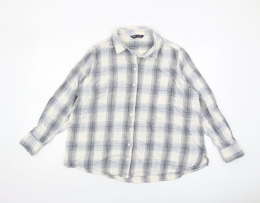Marks and Spencer Women's Blue Plaid Button-Up Shirt