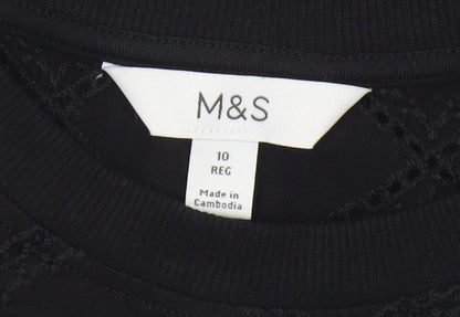 Brand and care label for Marks & Spencer Black Geometric T-Shirt, size 10