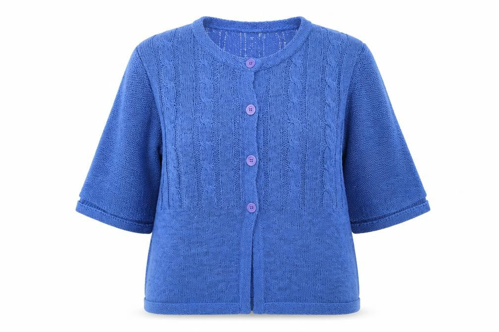 Country Casuals Women's Blue Cardigan XL Cable-Knit Round Neck