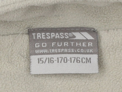 Close-up detail of Trespass boys’ beige 1/2 zip fleece sweatshirt l