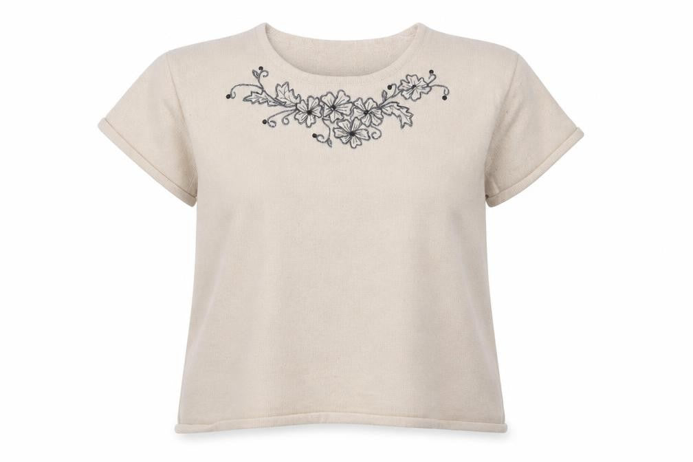 Eastex Women's Beige Embroidered Short Sleeve Top