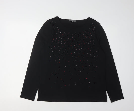 Laura Ashley Women's Black Rhinestone Long Sleeve Top
