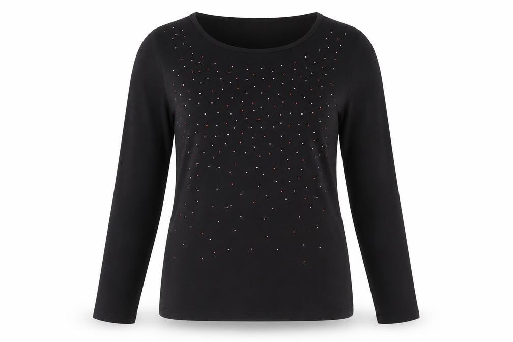 Laura Ashley Women's Black Rhinestone Long Sleeve Top