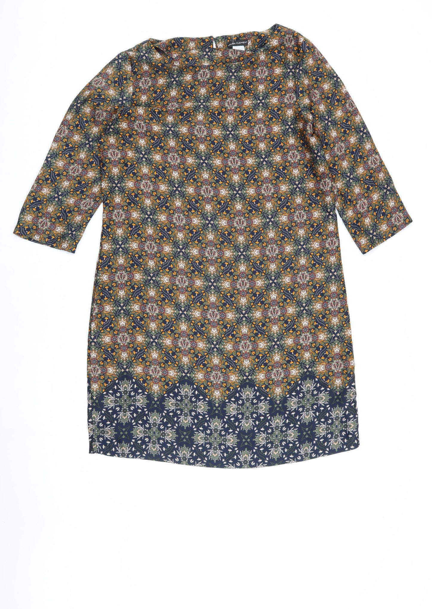 Laura Clement Geometric Women's 3/4 Sleeve Shift Dress, Size 12