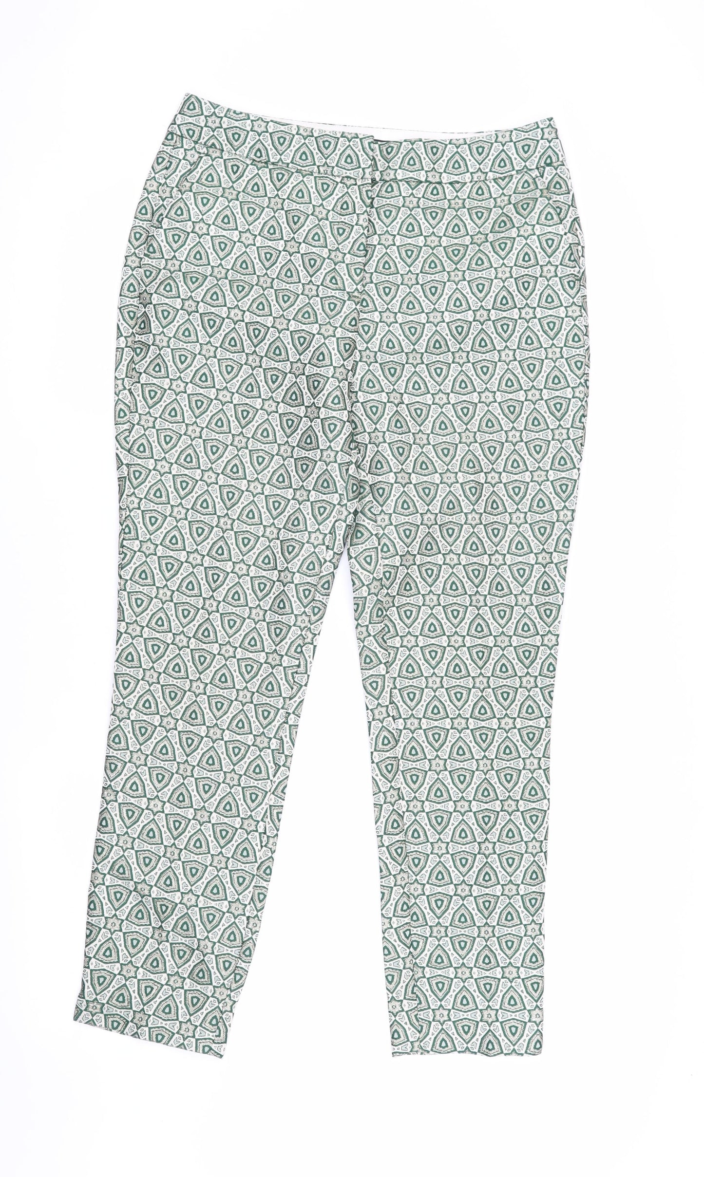Next Women's Green Geometric Cropped Trousers Size 8