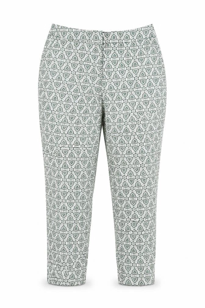 Next Women's Green Geometric Cropped Trousers Size 8
