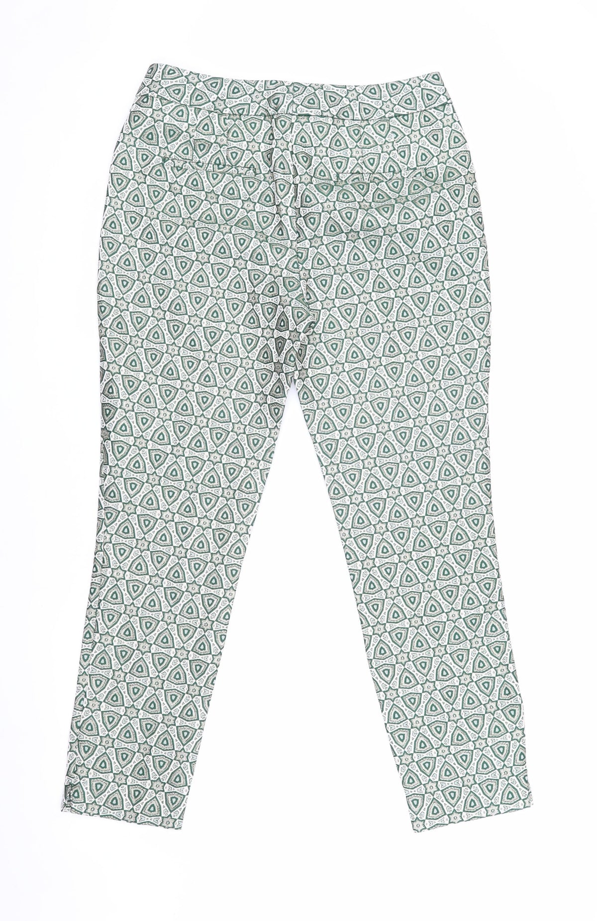 Next Women's Green Geometric Cropped Trousers Size 8