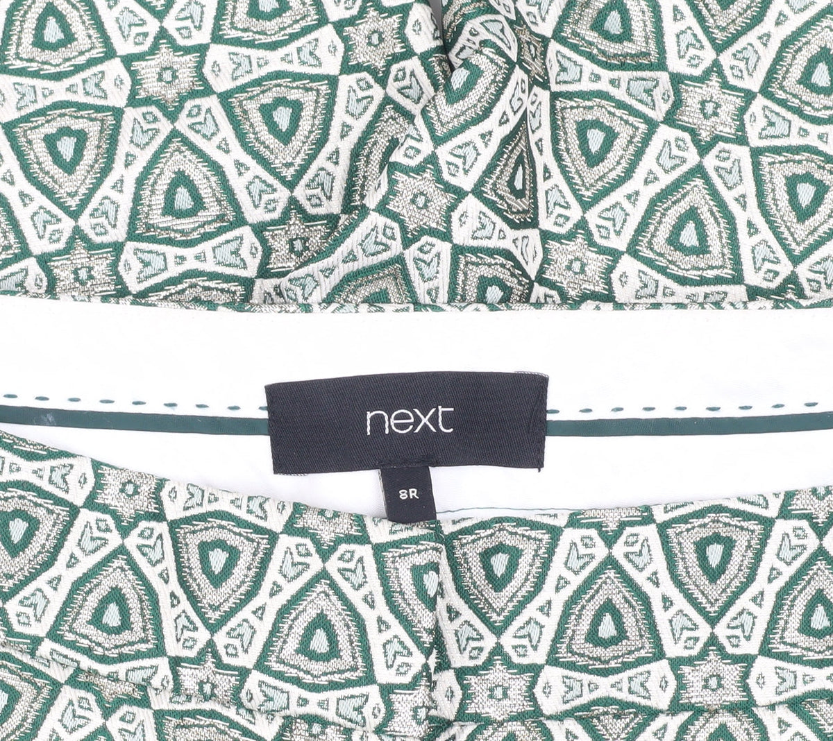 Next Women's Green Geometric Cropped Trousers Size 8