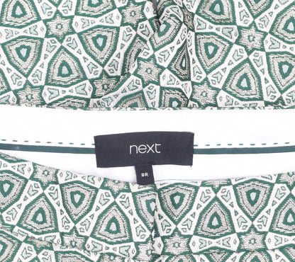 Next Women's Green Geometric Cropped Trousers Size 8