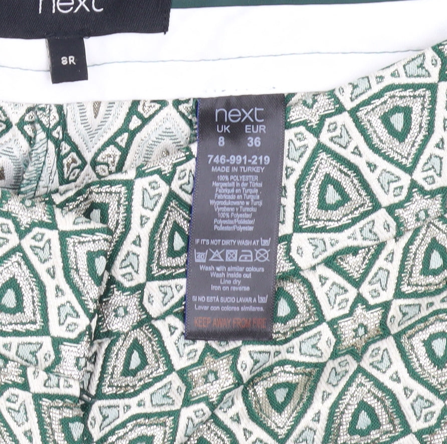 Next Women's Green Geometric Cropped Trousers Size 8