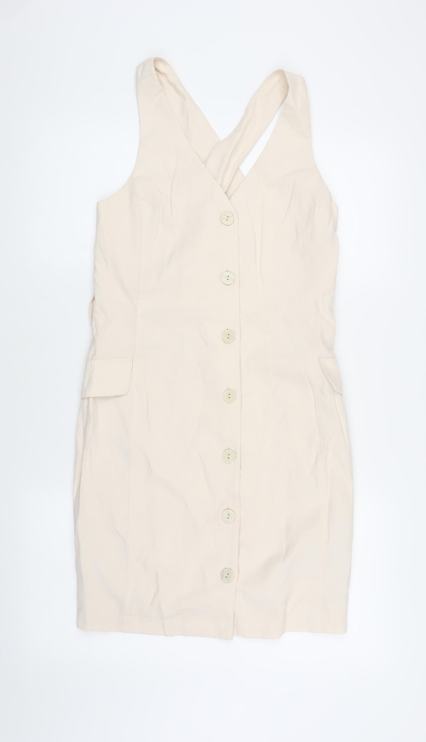 MNG Women's Beige S Pinafore Dress with Buttons