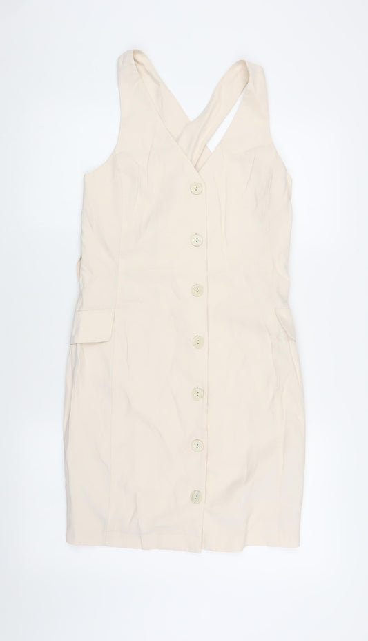 MNG Women's Beige S Pinafore Dress with Buttons