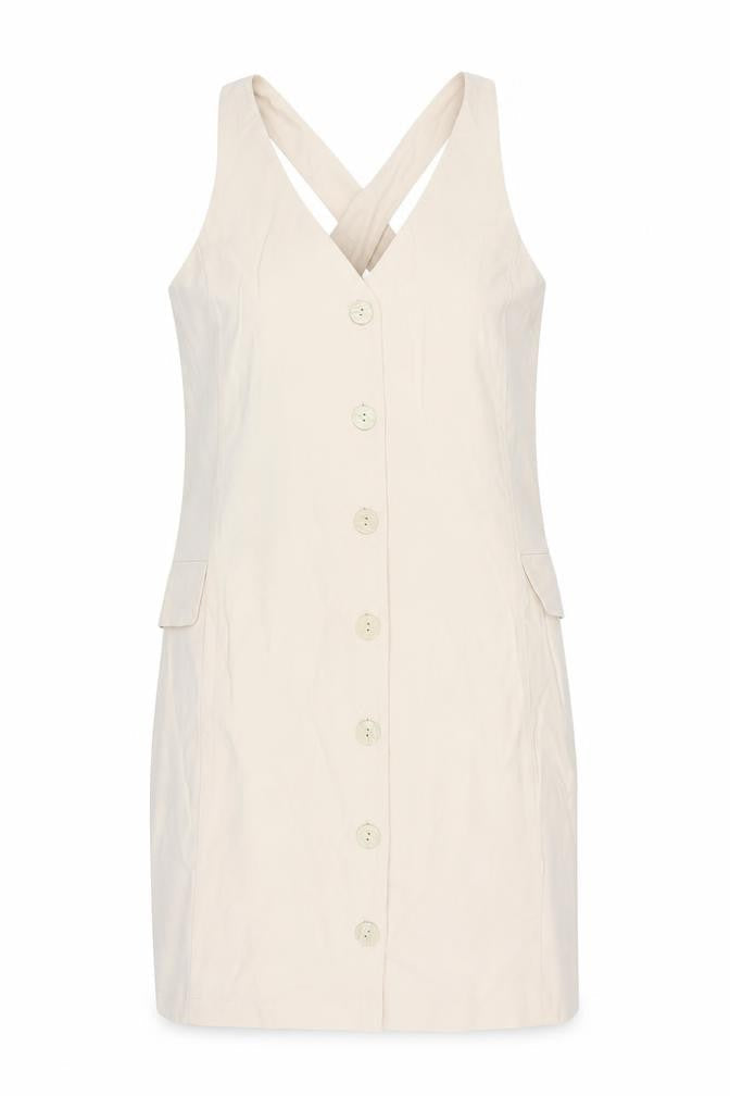 Mango Women's Beige S Pinafore Dress with Buttons