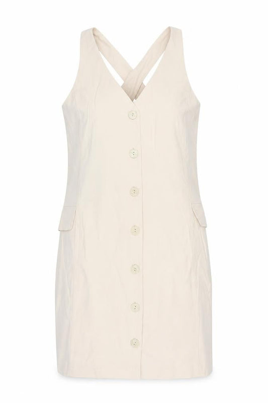 Mango Women's Beige S Pinafore Dress with Buttons