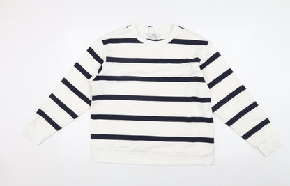 Marks Womens & Spencer White Striped Sweatshirt - Medium