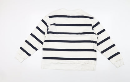 Marks Womens & Spencer White Striped Sweatshirt - Medium
