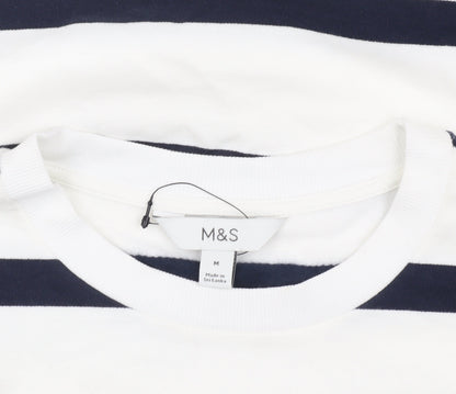 Marks Womens & Spencer White Striped Sweatshirt - Medium