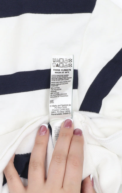 Marks Womens & Spencer White Striped Sweatshirt - Medium