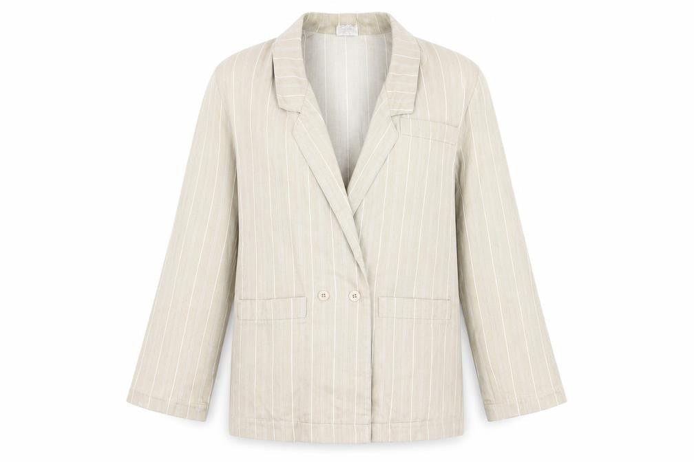 Beige Women's Pinstripe Blazer, Size 10, Cotton