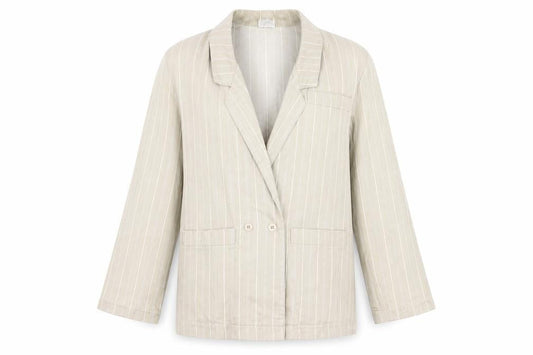 Beige Women's Pinstripe Blazer, Size 10, Cotton
