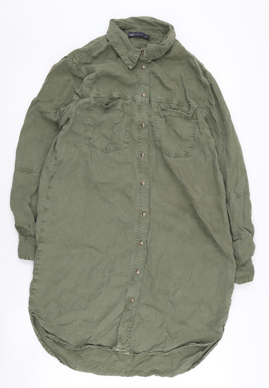 Marks and Spencer Women's Green Size 10 Button-Up Shirt