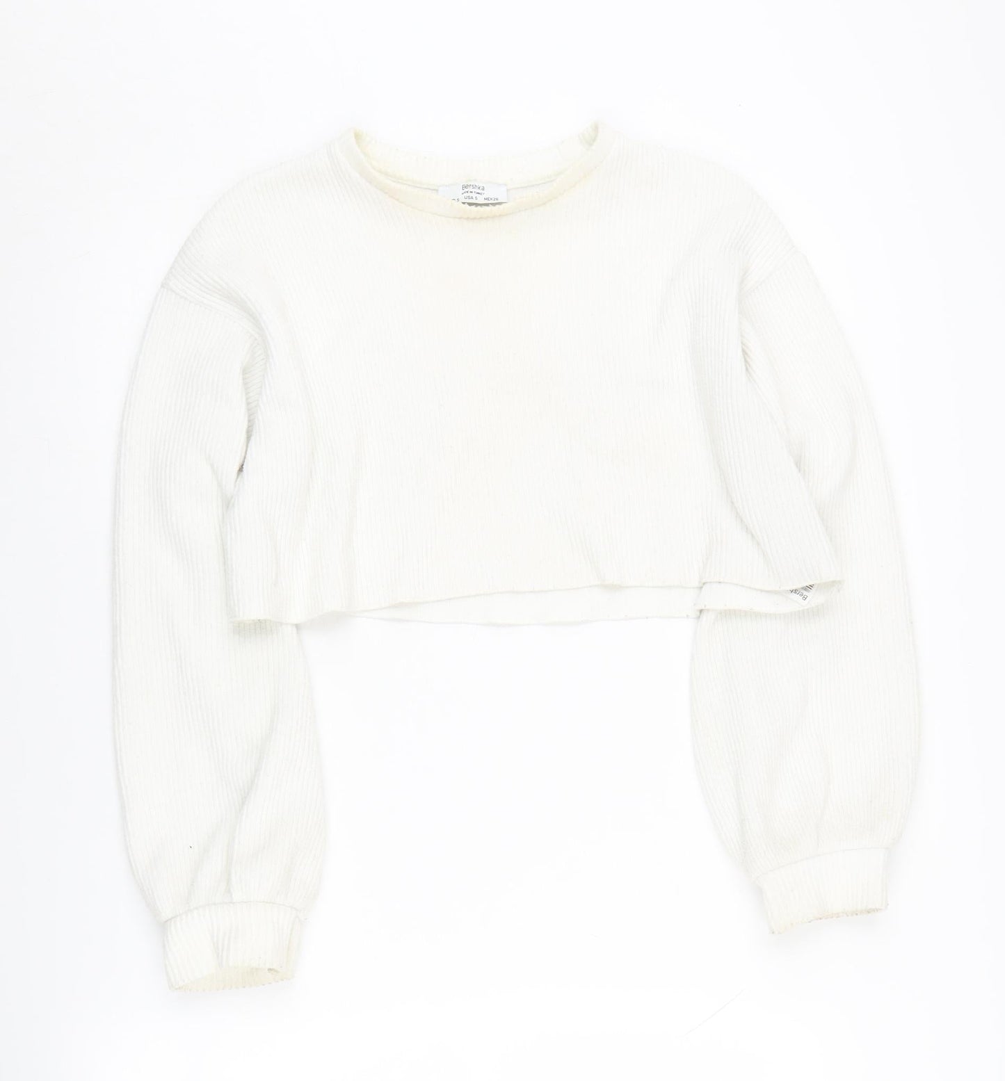 Bershka Women's White Crew Neck Jumper Size 8