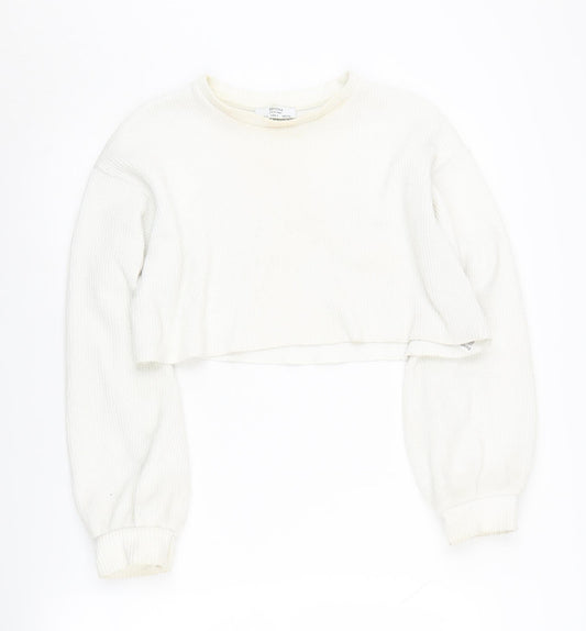 Bershka Women's White Crew Neck Jumper Size 8