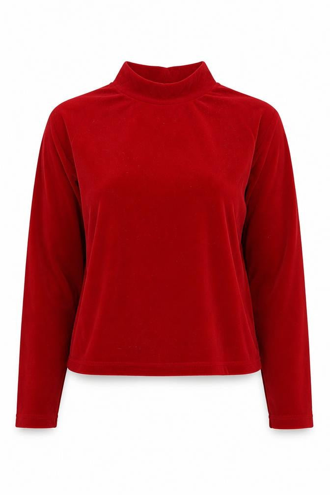 Canda Women's Red Velvet Mock Neck Jumper Size 16