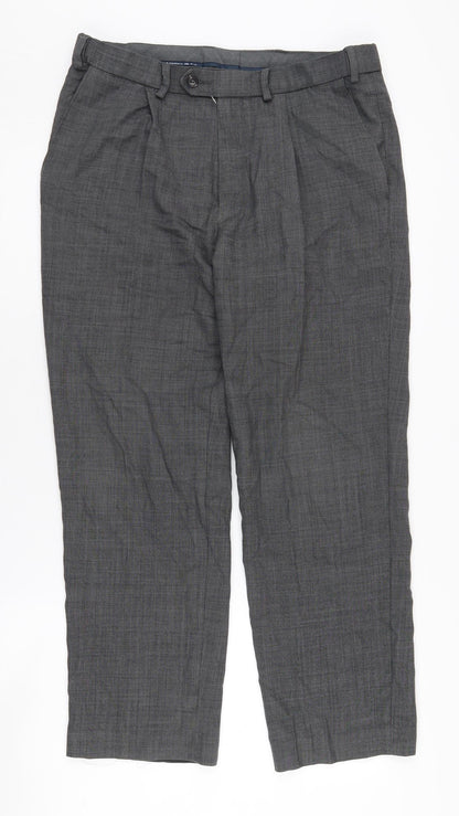 Marks & Spencer Men's Grey Regular Trousers 32