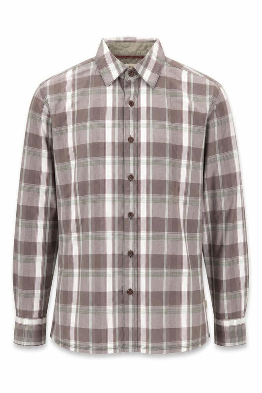 FatFace Men's Grey Plaid Long Sleeve Button-Up Shirt