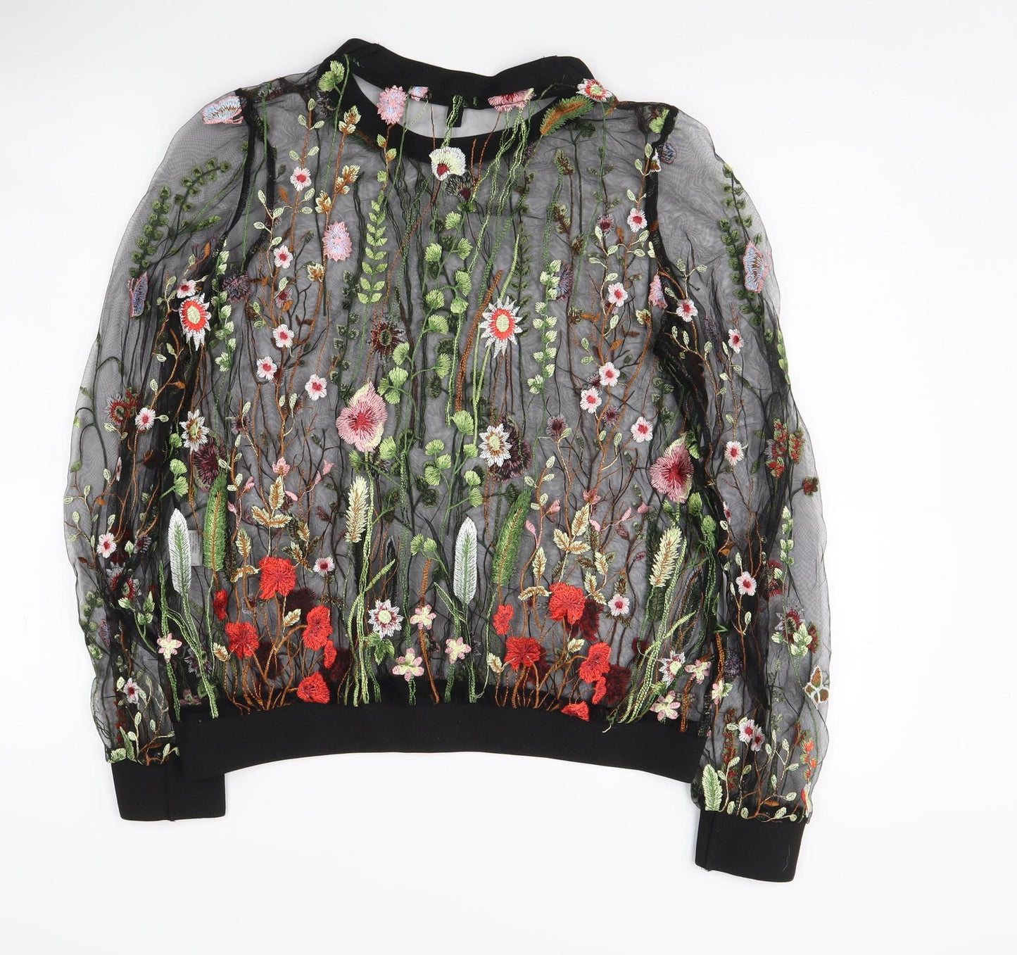 Mandi Women's Black Embroidered Floral Pullover Jumper, M