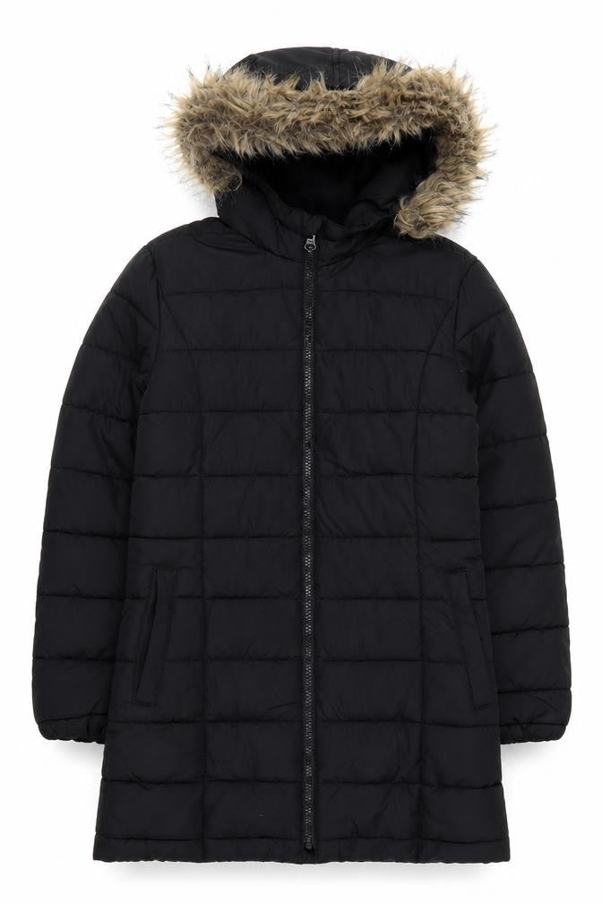 GapKids Girls Black Long Hooded Puffer Jacket 10-11 Years