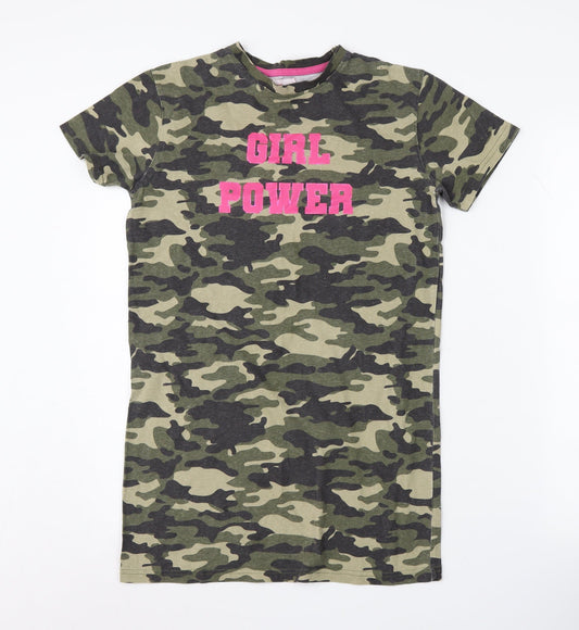 Threadgirls Camouflage T-Shirt, Girls 11-12 Years, Green/Black