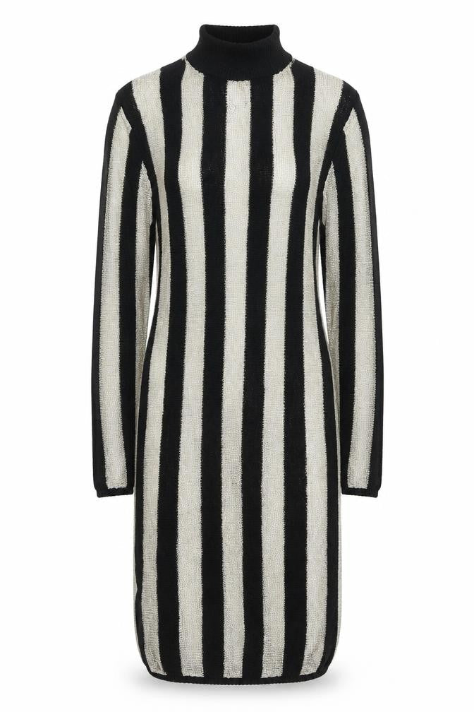 PRETTYLITTLETHING Women's Black Metallic Striped Jumper Dress Size 10