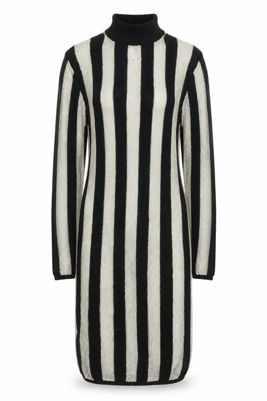 PRETTYLITTLETHING Women's Black Metallic Striped Jumper Dress Size 10