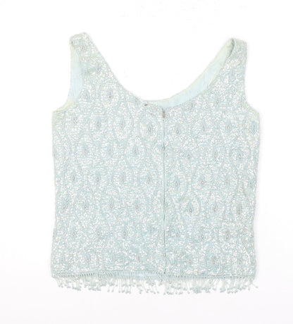 Women's Blue Beaded Wool Blouse, Size 10
