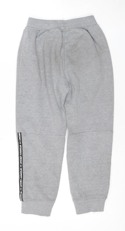 Back view of Under Armour boys’ grey jogger sweatpants 6-7 years
