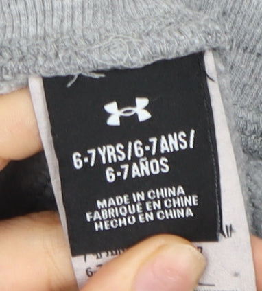 Close-up detail of Under Armour boys’ grey jogger sweatpants 6-7 years