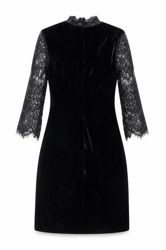 boohoo Black Velvet Dress, 3/4 Sleeve, Size 10, Women