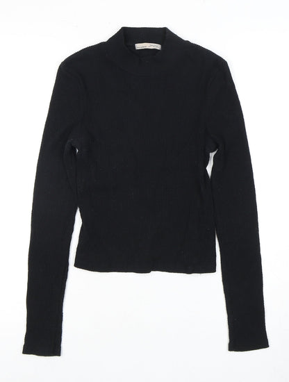 Pull&Bear Women’s Black Mock Neck Long Sleeve Top