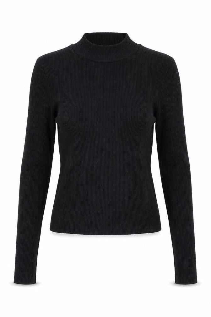Pull & Bear Women’s Black Mock Neck Long Sleeve Top