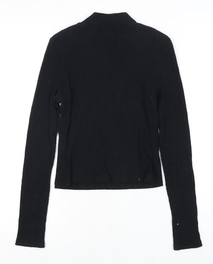 Pull&Bear Women’s Black Mock Neck Long Sleeve Top