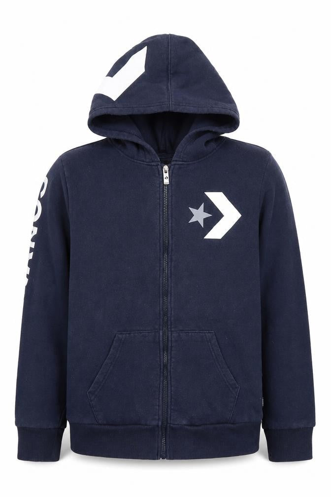 Converse Boys Blue Full Zip Hoodie with Logo, Size L